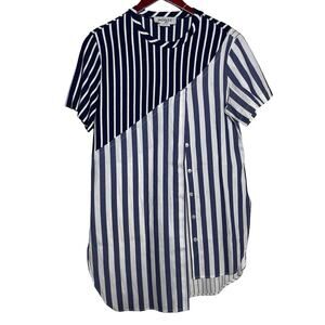 Monse navy blue and white striped asymmetrical shirt sz S